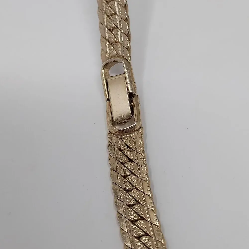 Unisex Bright Gold Tone Necklace Herringbone Flat Woven Chain .25